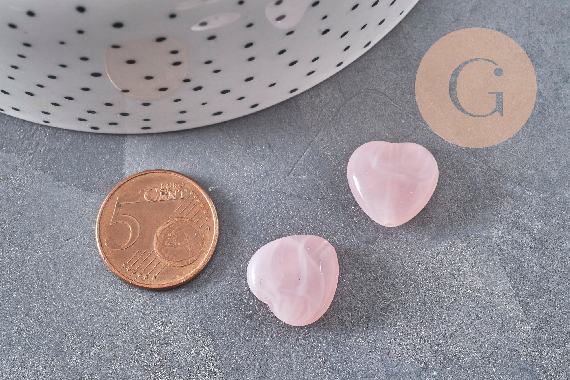 Perle coeur acrylique imitation pierre 15mm, x10 (G11040)
