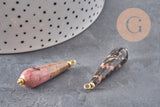 Pendentif goutte rhodonite naturelle laiton & acier doré 38mm, x1 (G11122)