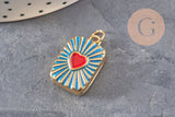Pendentif locket rectangle cœur porte-photo laiton doré 18K émaillé 26mm, x1 (G11146)