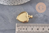 Pendentif locket cœur porte-photo laiton doré 18K 20.5mm, x1 (G11157)