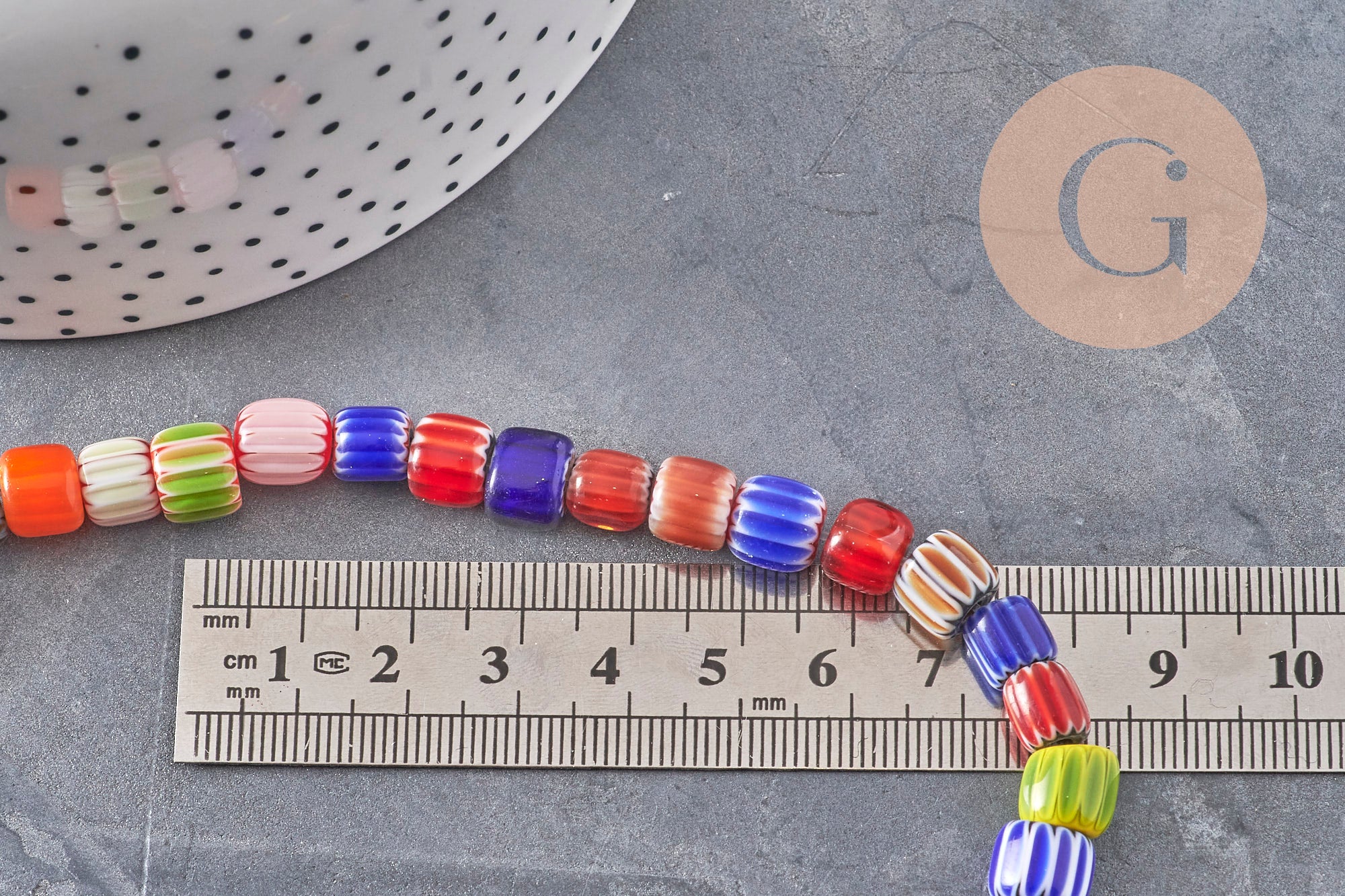 Perles rondelle verre millefiori artisanal 9mm, x1 fil de 40cm (G11113)