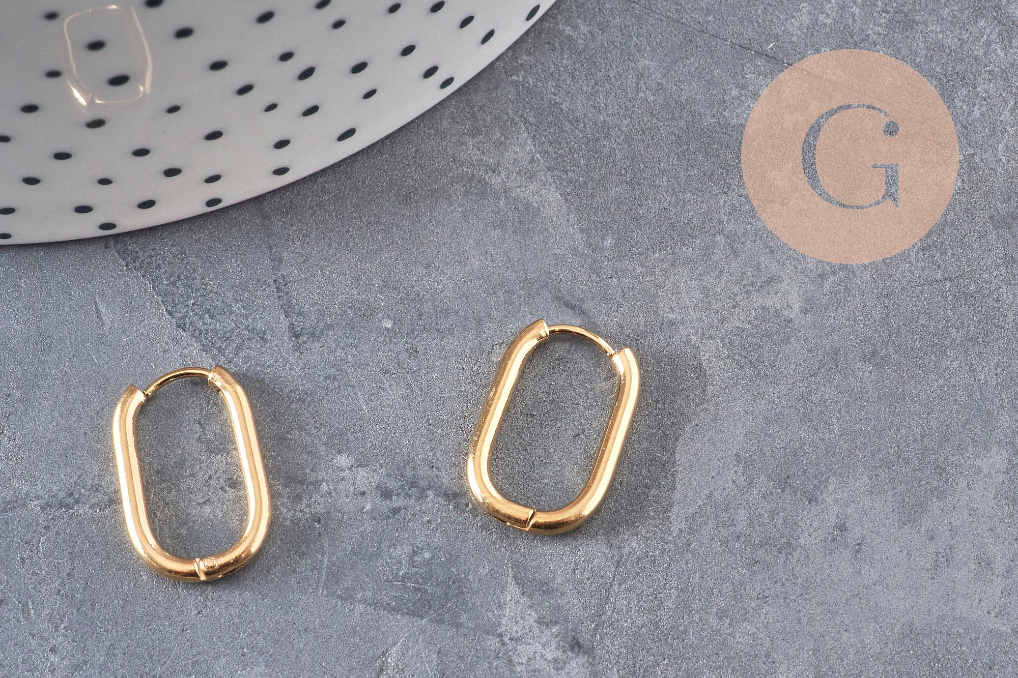 Boucles ovales créoles interchangeable acier 304 inoxydable doré IP 19mm, la paire (G11131)
