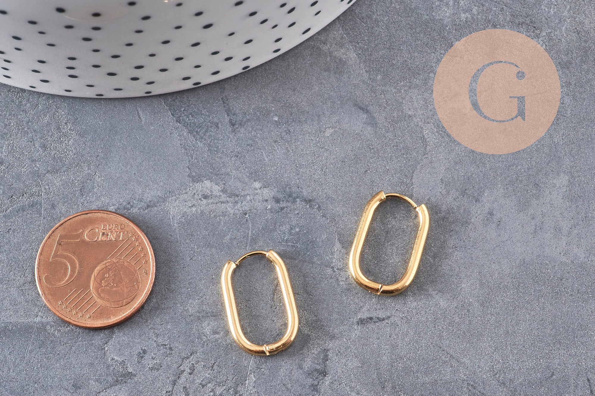 Boucles ovales créoles interchangeable acier 304 inoxydable doré IP 19mm, la paire (G11131)