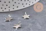 Pendentif étoile acier 304 inoxydable platine 12mm, x2 (G11158)