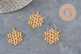 Raw brass round rosette stamped pendant 26mm, x2 (G10166)