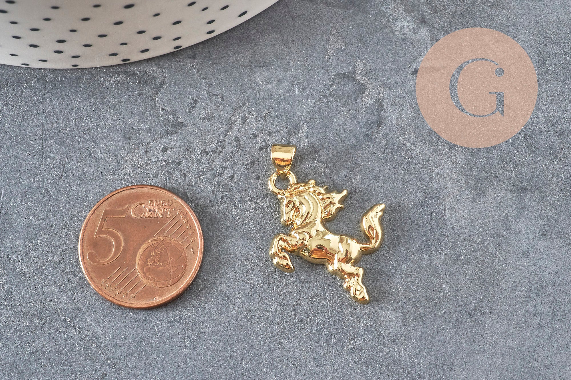 18k Gold Plated Prancing Horse Charm 22mm, x1 (G11255)