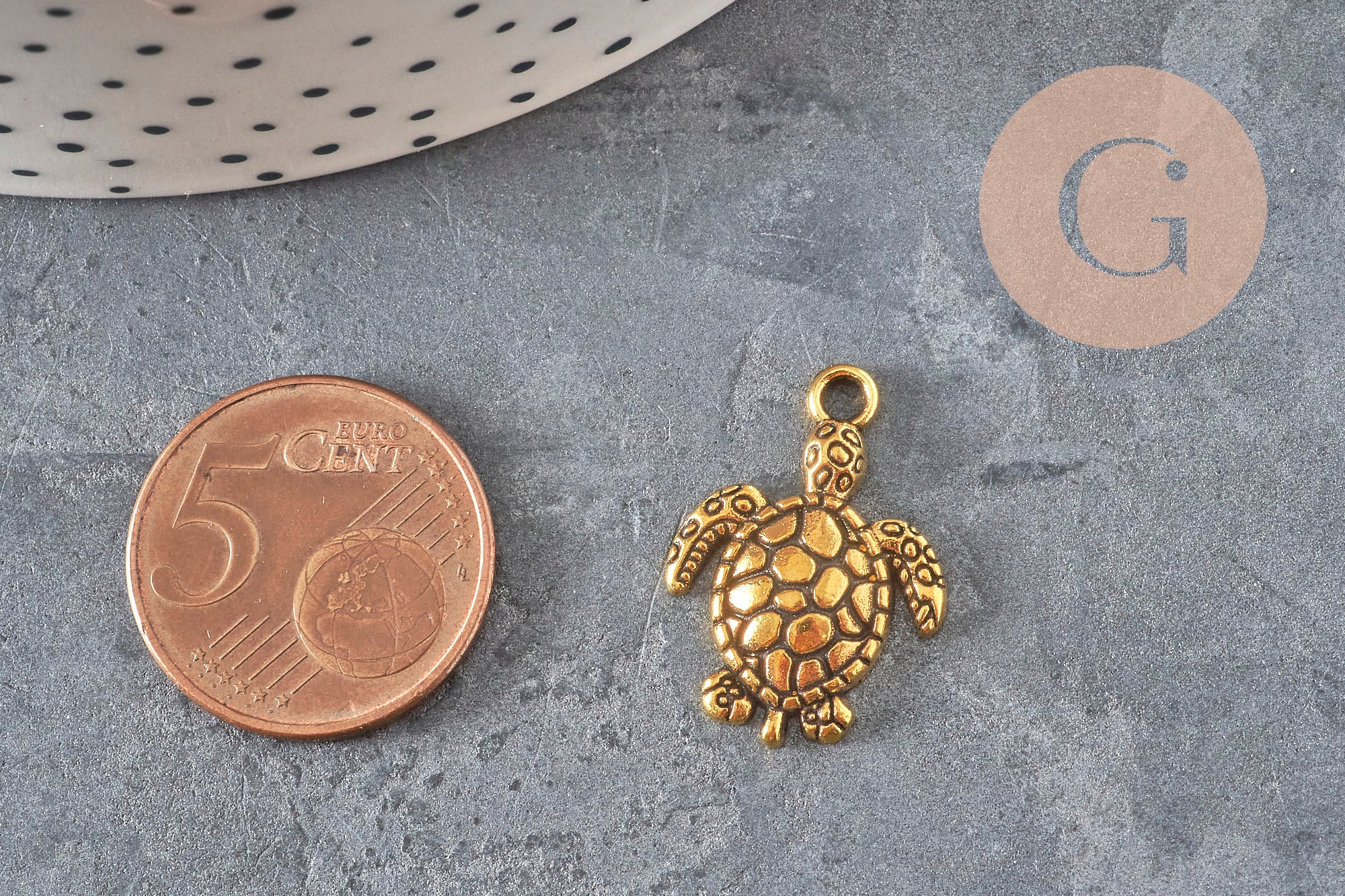 Dije tortuga zamac dorado 23mm, x5 VÁLIDO
