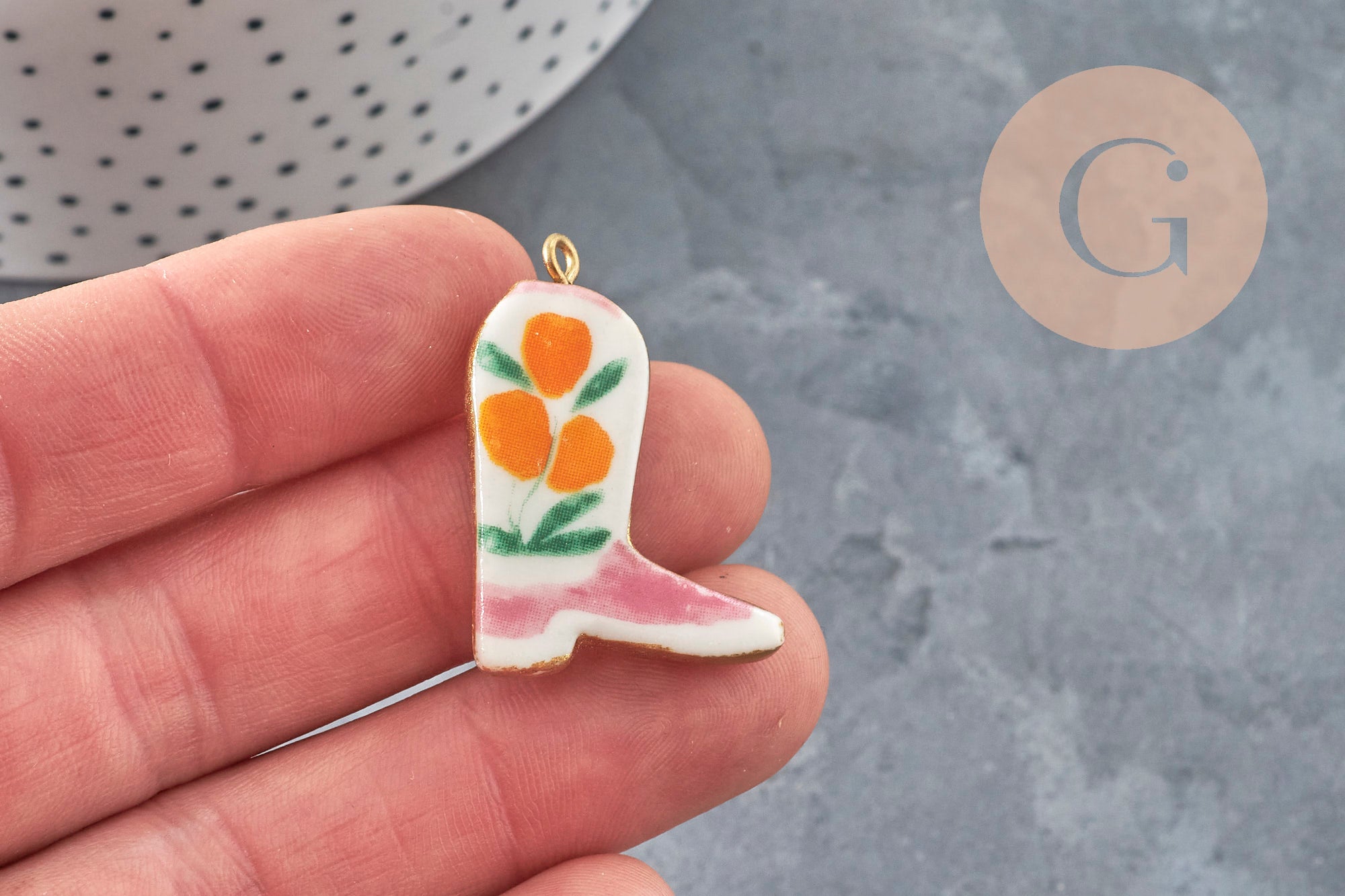 Cowboy boot with flowers pendant, gilded 304 stainless steel IP 33mm, x1 VALID