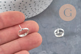 Earring studs, round cabochon setting, 12mm, 304 stainless steel, silver-plated, x10 (G11214)