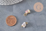 Natural tourmaline cube charm gold plated brass 11.5mm, x1 (G11253)
