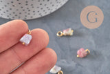 Natural tourmaline cube charm gold plated brass 11.5mm, x1 (G11253)