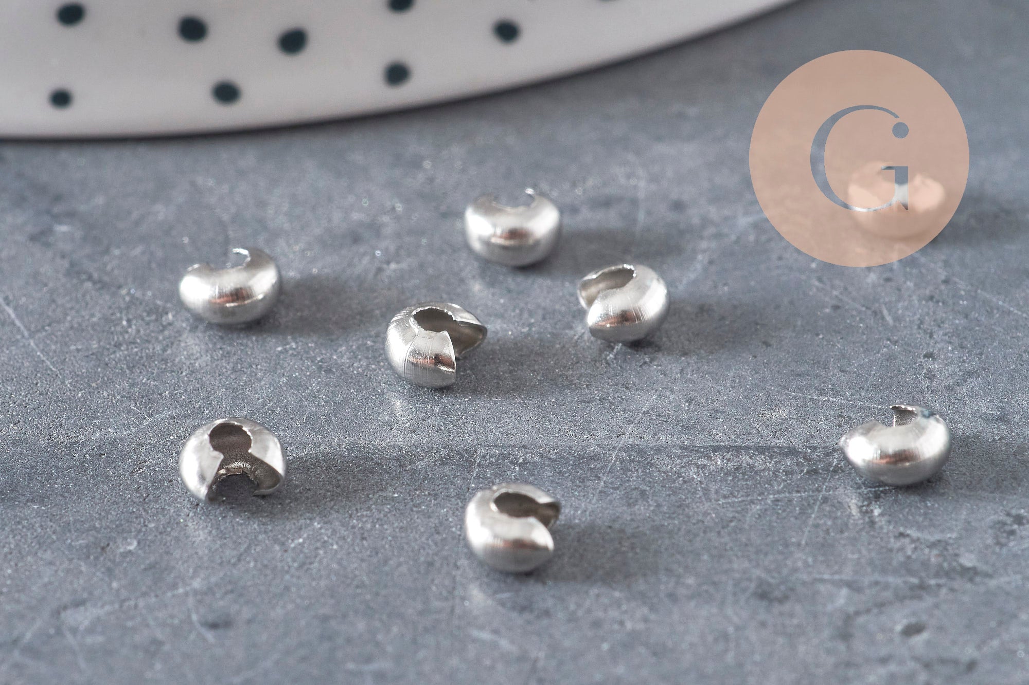 Crimp bead covers, 304 stainless steel, platinum, 5.5x4.5mm, x20 (G11178)