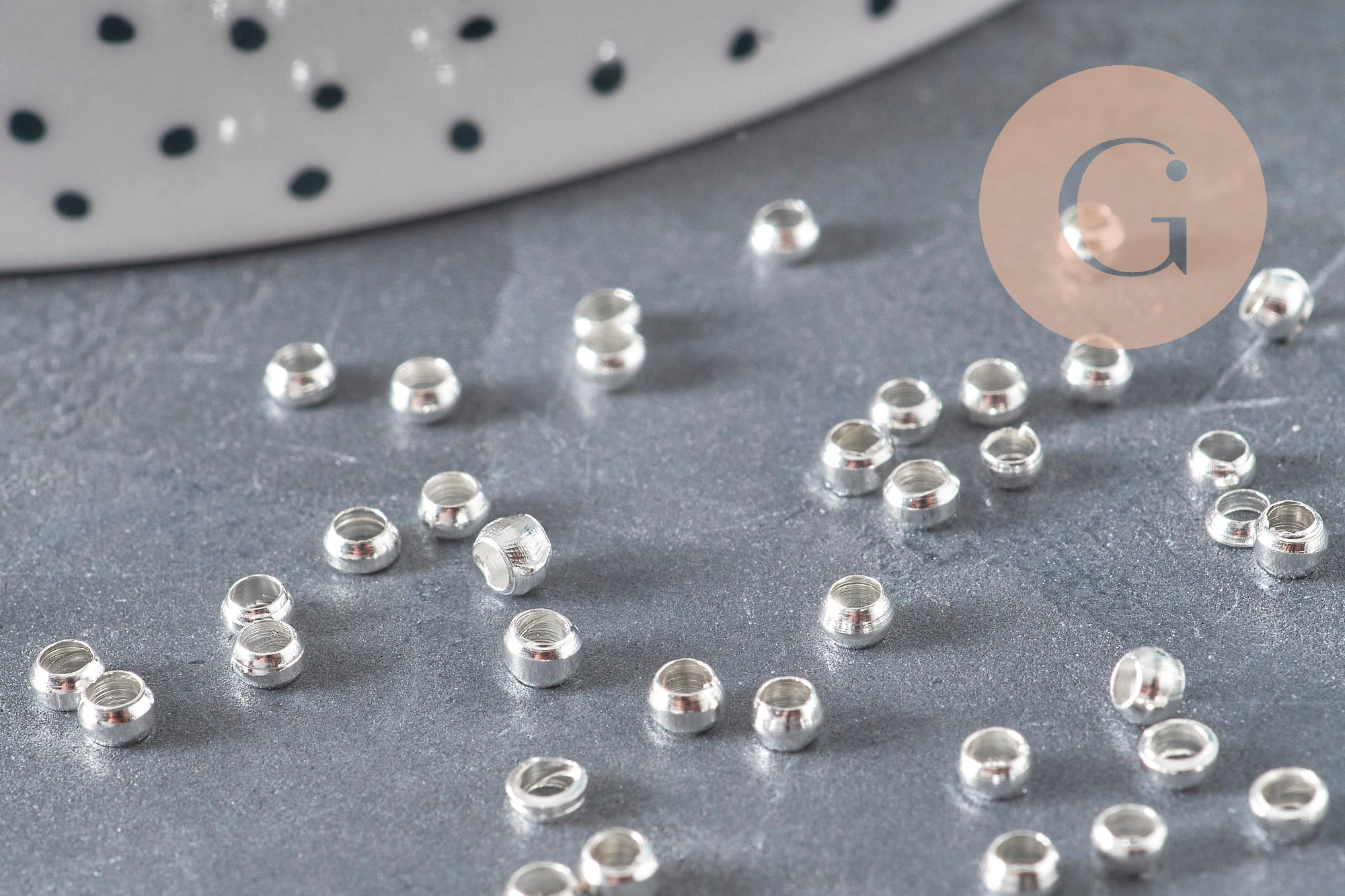 Silver-plated brass crimp beads 3x2mm, x2 Grams