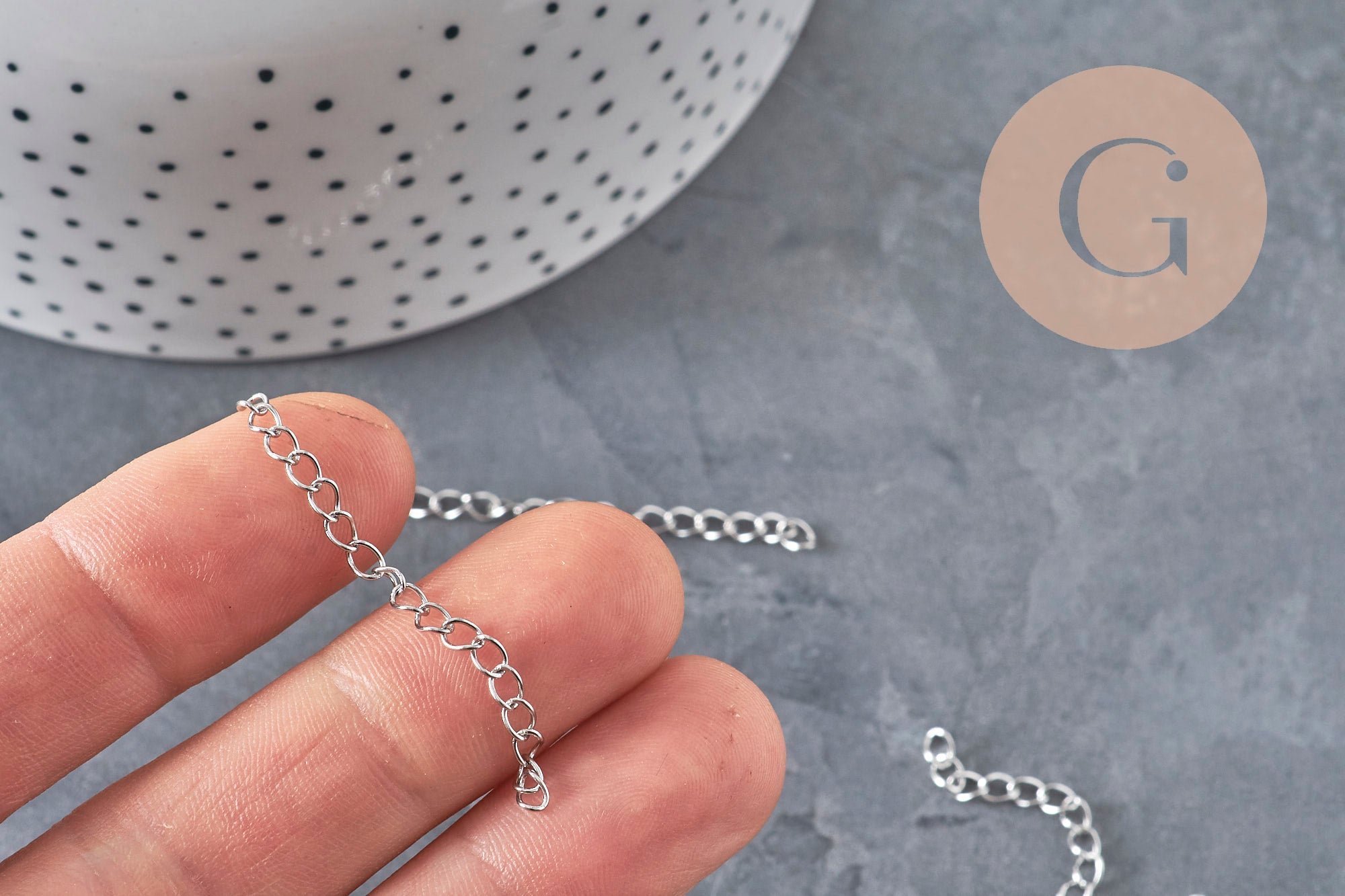 Stainless steel platinum extension chain 47-53mm, x5 VALID