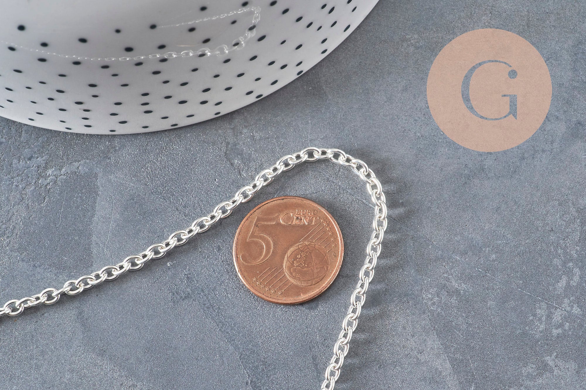 Stainless steel curb chain necklace, silver-plated, 4mm/45.5cm + extension, x1 (G11202)