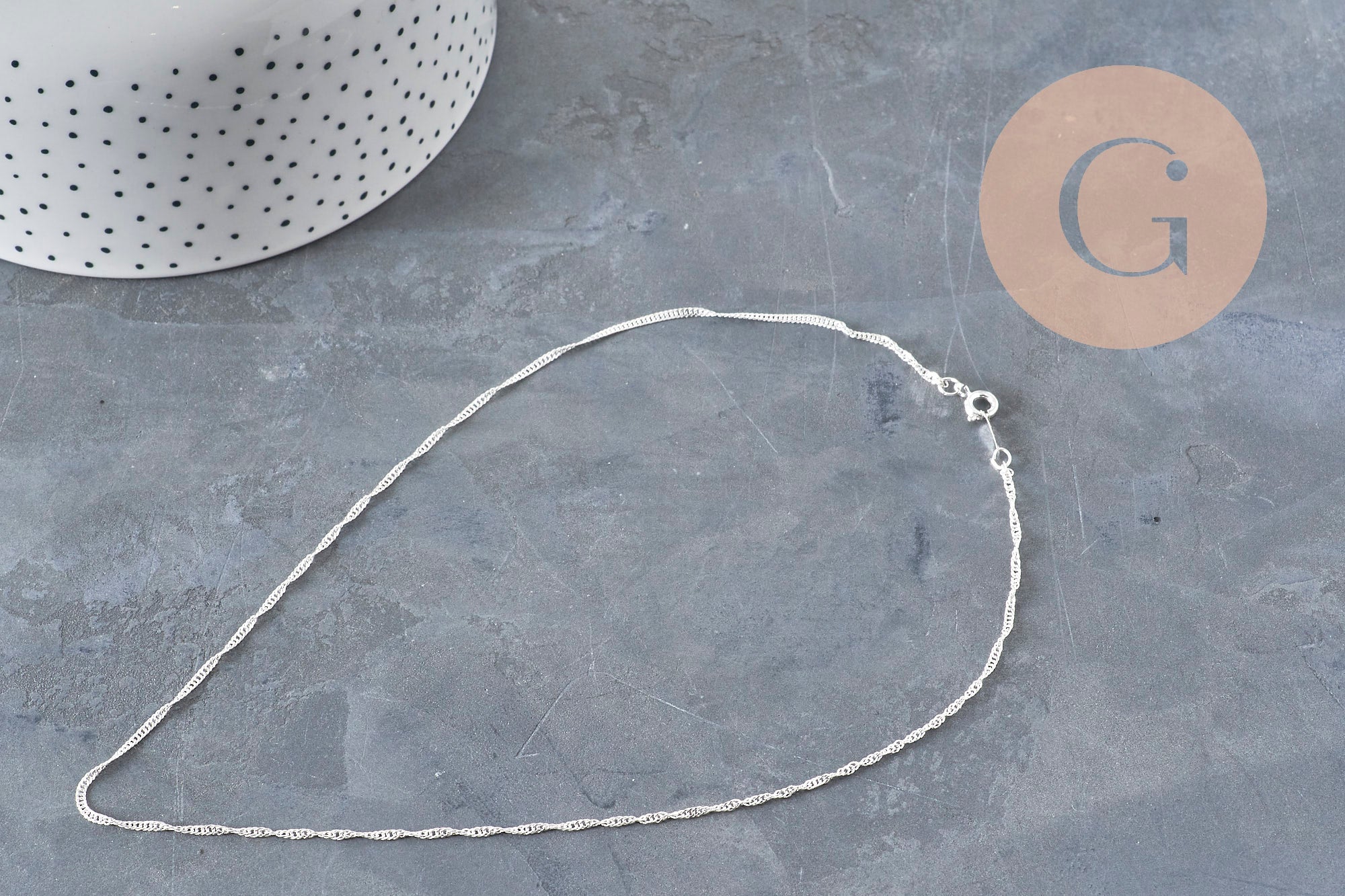Singapore Chain Necklace, Stainless Steel, Silver-Plated, 2mm/43cm, x1 (G11203)