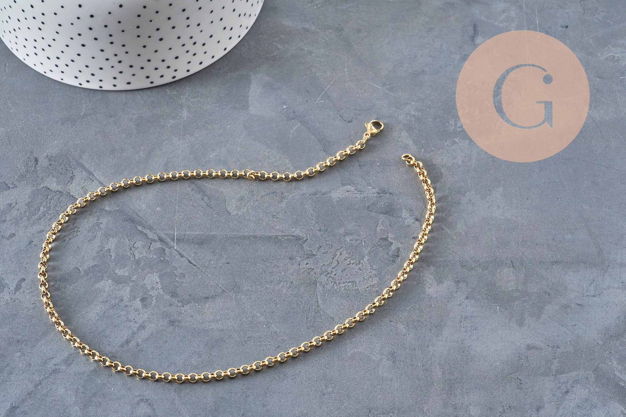 Rolo chain necklace 304 stainless steel gold PVD 4mm/45cm, x1 (G11220)