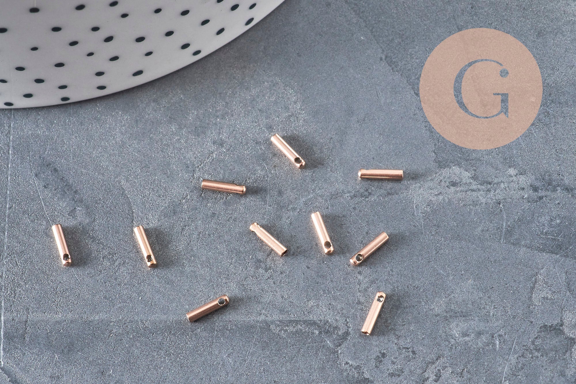 IP rose gold stainless steel cord ends 7x1.6mm, x10 VALID