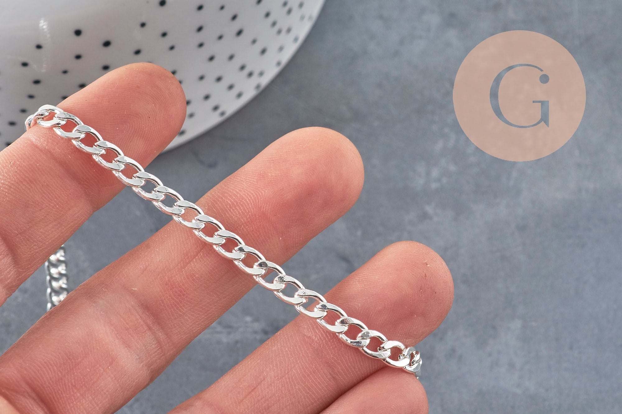 Chain flat curved link 304 stainless steel silver 7x4.5mm, x1 meter (G11199)