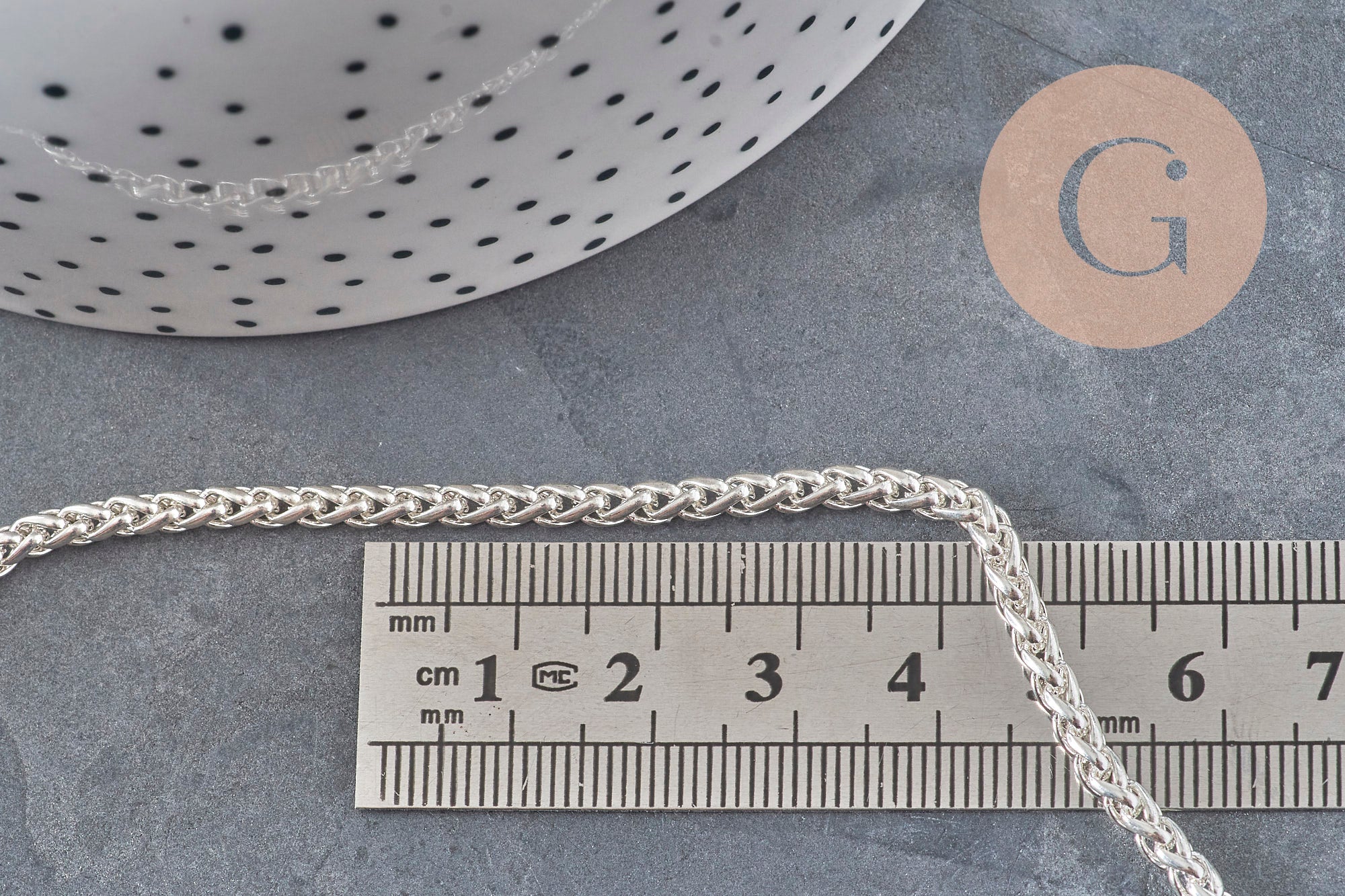 Cadena malla cuerda acero 304 inoxidable plateado 4.5mm, x1 metro VÁLIDO