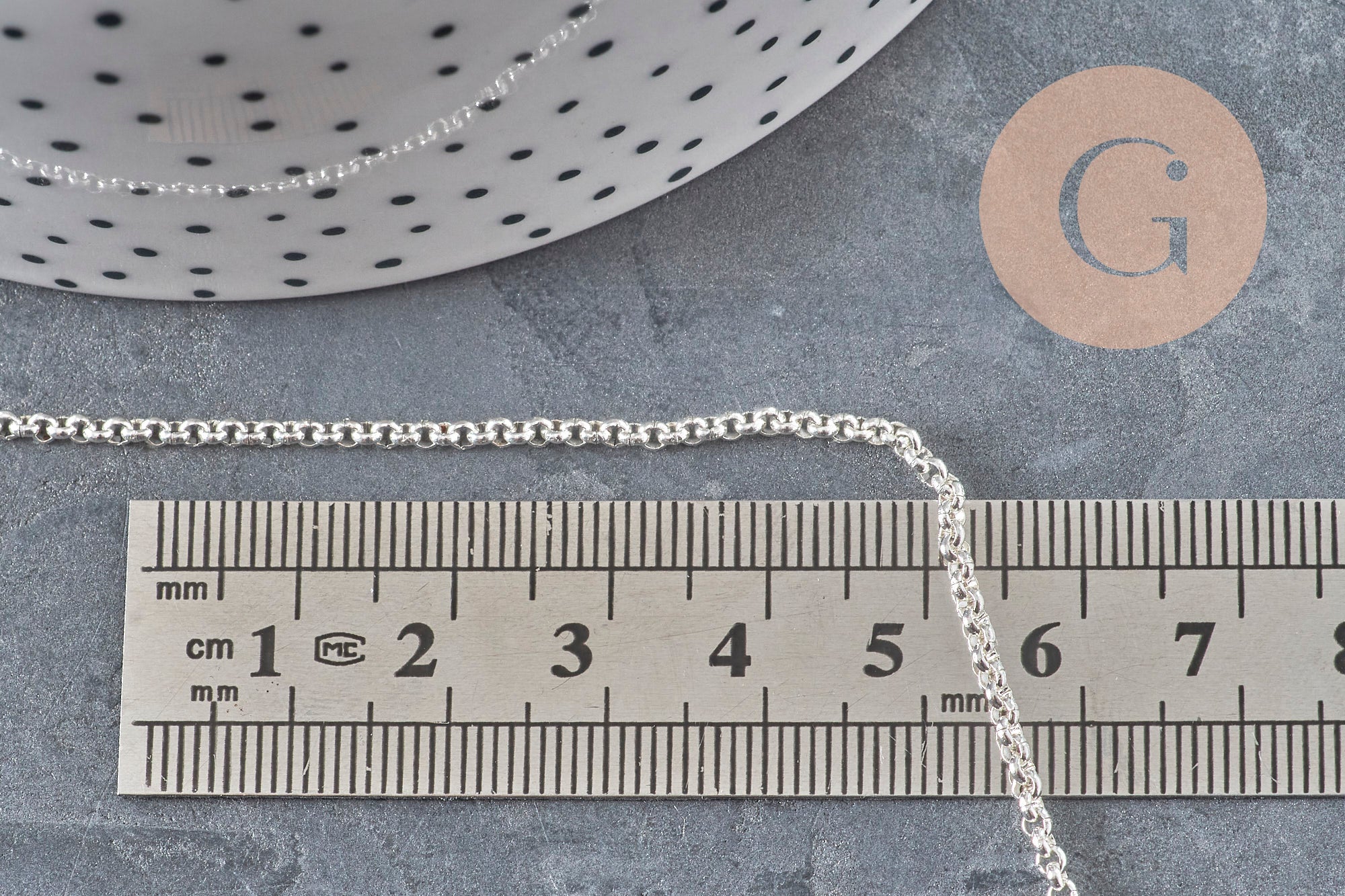 Silver-plated 304 stainless steel rolo chain 2mm, x1 meter (G11198)