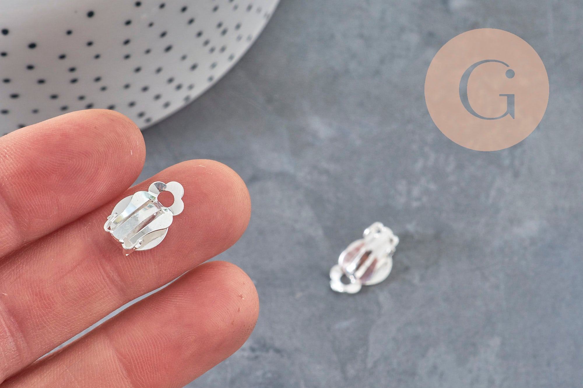 Clip-on earring findings, 304 stainless steel, silver-plated, 16mm, x10 (G11175)