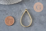 Golden 34mm 304 stainless steel open-back teardrop pendant, x1 VALID