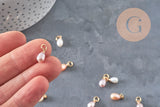 Pink peach natural freshwater pearl drop charm brass 11mm, x1 (G11275)