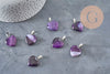 Heart pendant purple natural agate silver-plated steel 23mm, x1 VALID