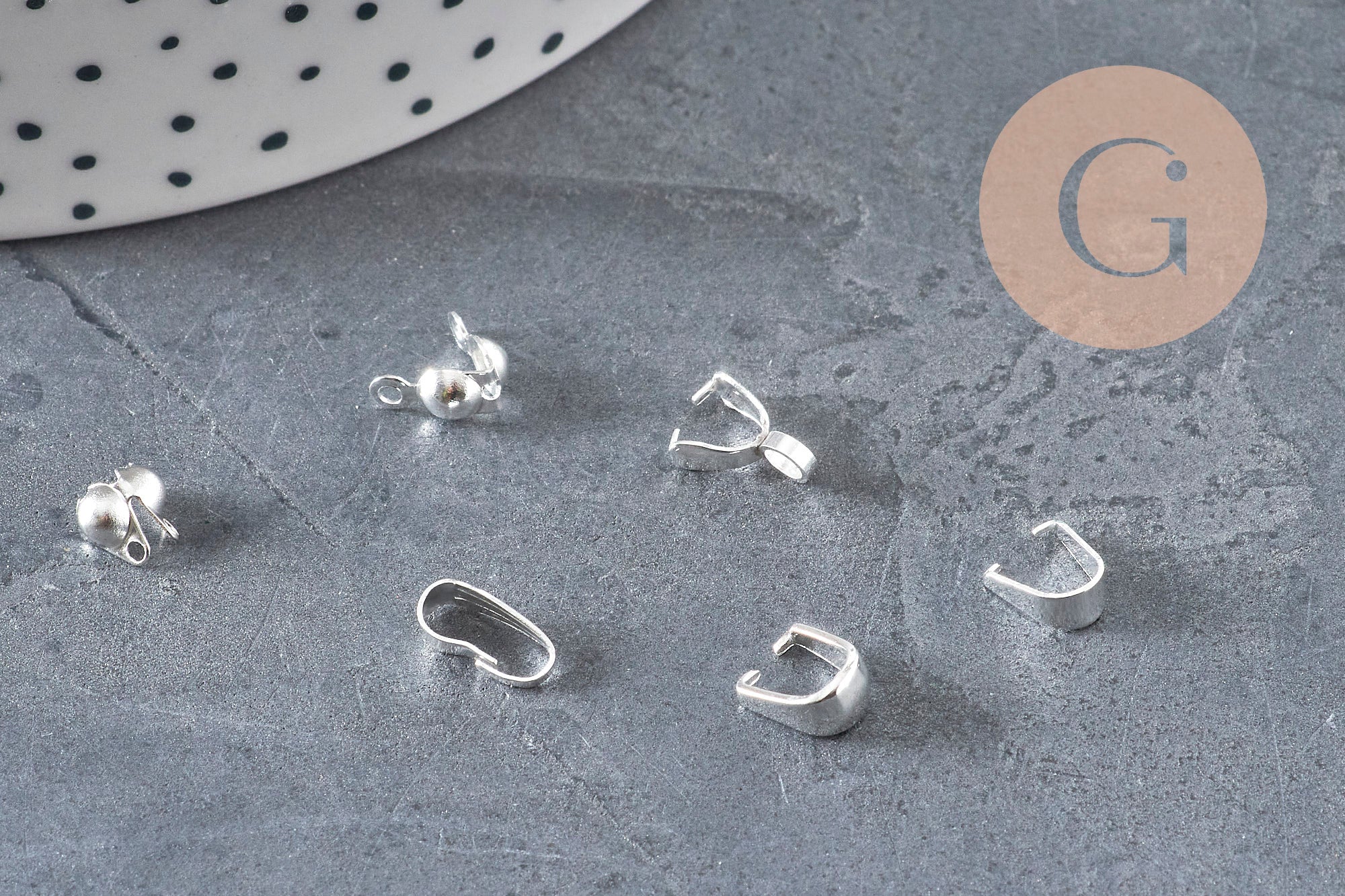 Packs of 120 304 stainless steel silver-plated bails and findings, x1 VALID