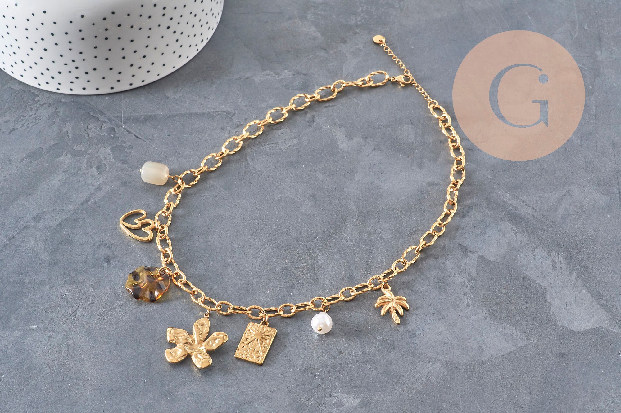 DIY Necklace Kit 304 Stainless Steel Charms Golden Chain, x1 VALID
