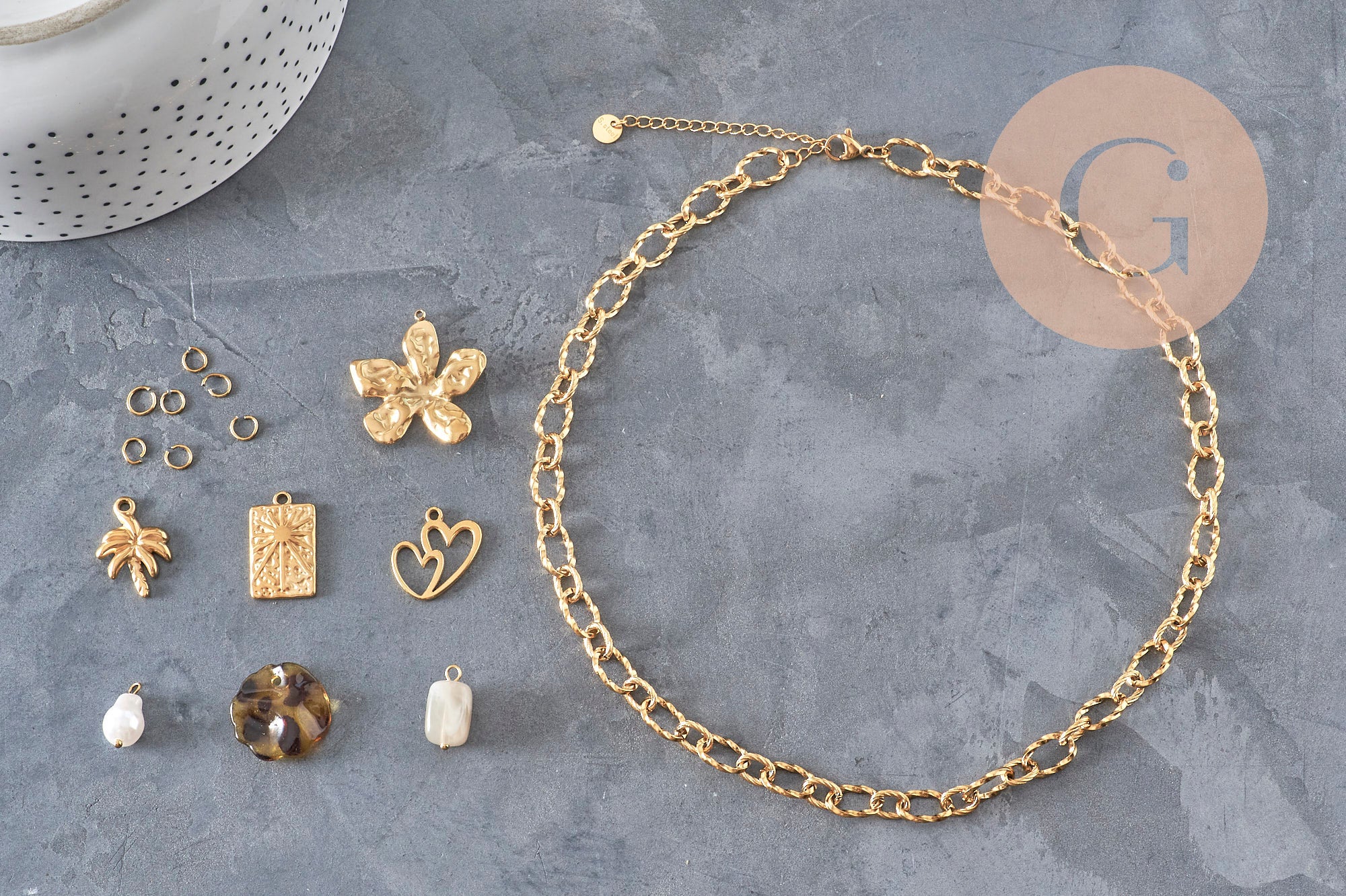 DIY Necklace Kit 304 Stainless Steel Charms Golden Chain, x1 VALID