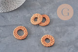 Natural woven wicker round pendant, wooden bead, wicker bead, jewelry creation, geometric beads, 28-34mm, x2 G2951
