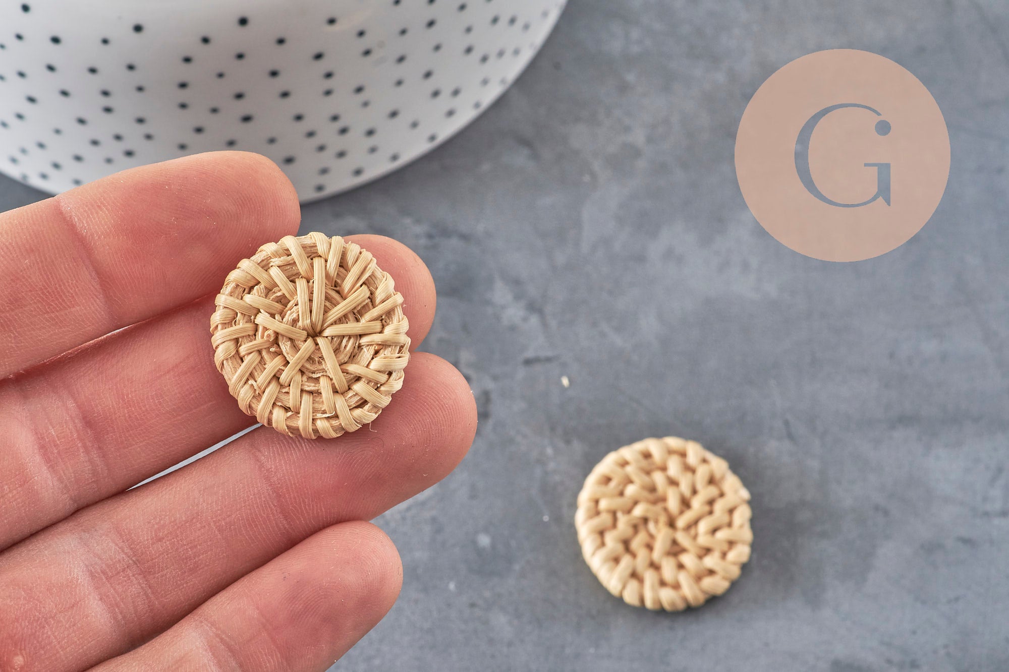 Natural woven wicker pendant, craft supplies, wooden bead, wicker bead, geometric beads, 19-25mm, X2 G2439