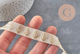 Ecru elastic ribbon with gold anchor 16mm, x1/5/10 Metres (G1849)