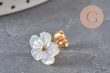 Boucles puce fleur nacre naturelle acier inoxydable doré PVD, x1 (G11305) VALIDE-Boucles d'oreilles-Gingerlily Perles
