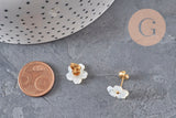 Boucles puce fleur nacre naturelle acier inoxydable doré PVD, x1 (G11305) VALIDE-Boucles d'oreilles-Gingerlily Perles
