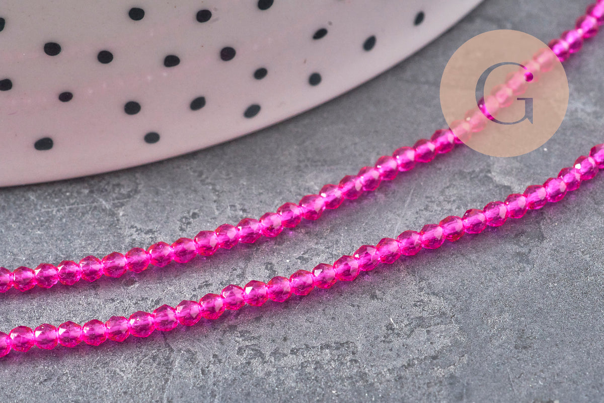 Perles abacus cristal à facette rose fuchsia 2mm, x1 fil de 36cm (G11342)