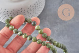 Perle jade vert olive ronde naturelle 8mm, x1 fil de 38cm (G11341)