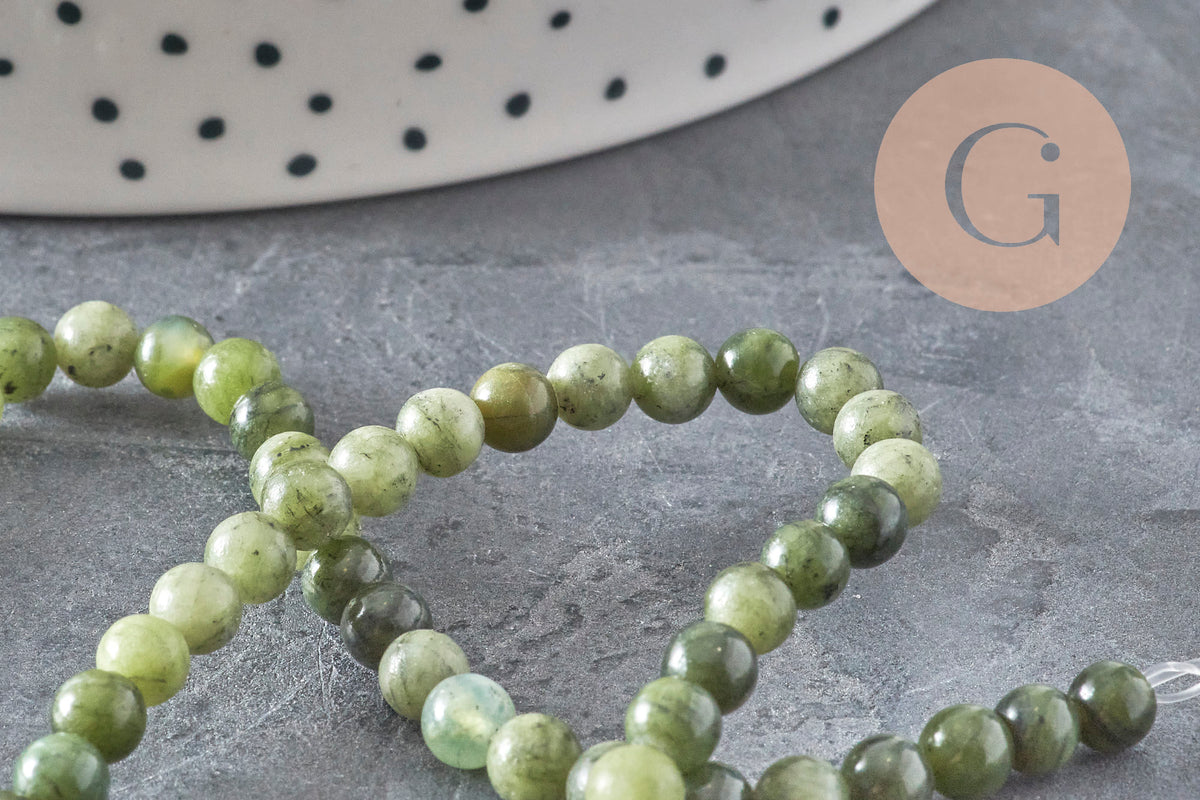 Perle jade vert olive ronde naturelle 4mm, x1 fil de 38cm (G11340)