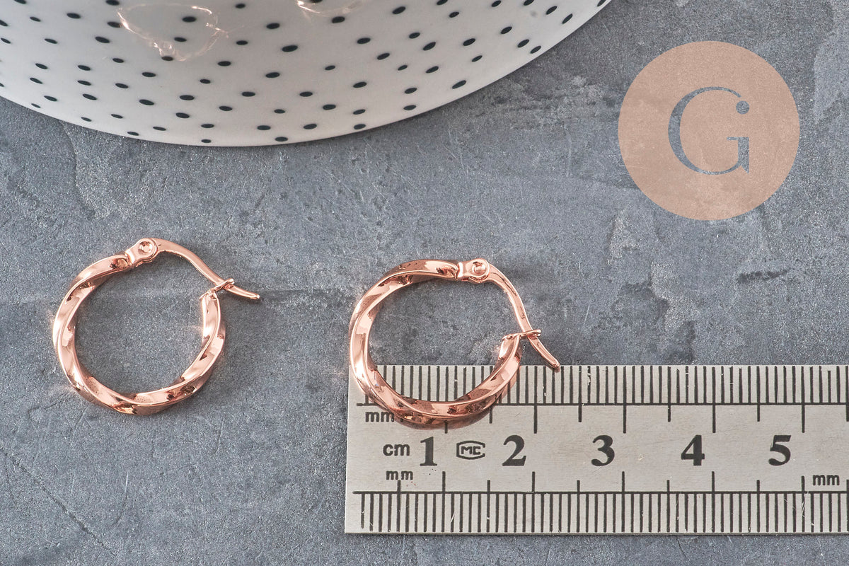 Créoles torsadées acier 304 inoxydable or rose 20mm, la paire (G11358)