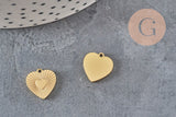 Pendentif coeur acier 316 inoxydable doré IP 12mm, x1 (G11360)