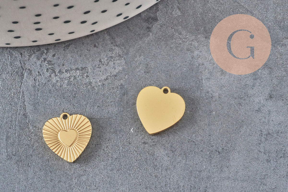 Pendentif coeur acier 316 inoxydable doré IP 12mm, x1 (G11360)