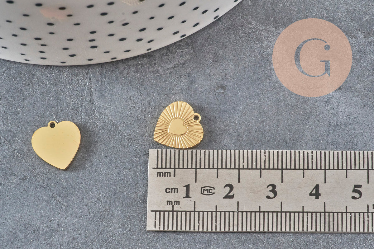 Pendentif coeur acier 316 inoxydable doré IP 12mm, x1 (G11360)