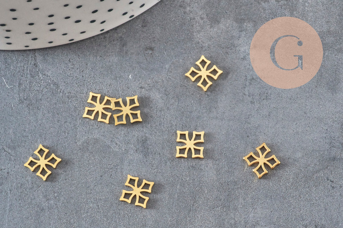 Pendentif croix acier 304 doré inoxydable 10mm, x1 (G11361)