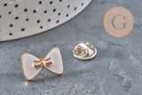 Broche pin's noeudblanc plastique & fer doré 18.5mm, x1 (G11331)