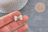 Broche pin's noeudblanc plastique & fer doré 18.5mm, x1 (G11331)