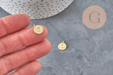 Round sun pendant 304 stainless steel 14K IP gold-plated 12.5mm, x1 (G8774)