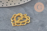 Pendentif coeur croix dentelé zamac doré 31mm, x1 (G11356)