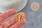 Pendentif coeur croix dentelé zamac doré 31mm, x1 (G11356)